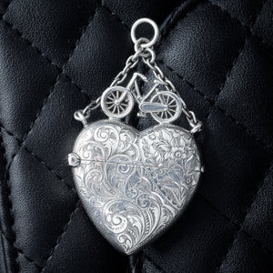 Antique Victorian Silver Heart And Bicycle Vesta Case Pendant Dated 1897