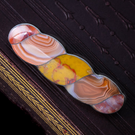 Antique Victorian Scottish Agate Brooch Silver