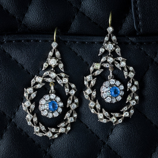 Vintage Paste Drop Earrings Victorian Revival Silver Gold Hooks