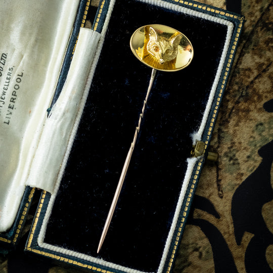 Vintage Fox Stick Pin 18ct Gold Dated 1970