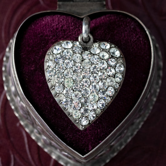 Antique Victorian Paste Heart Pendant Silver Circa 1890