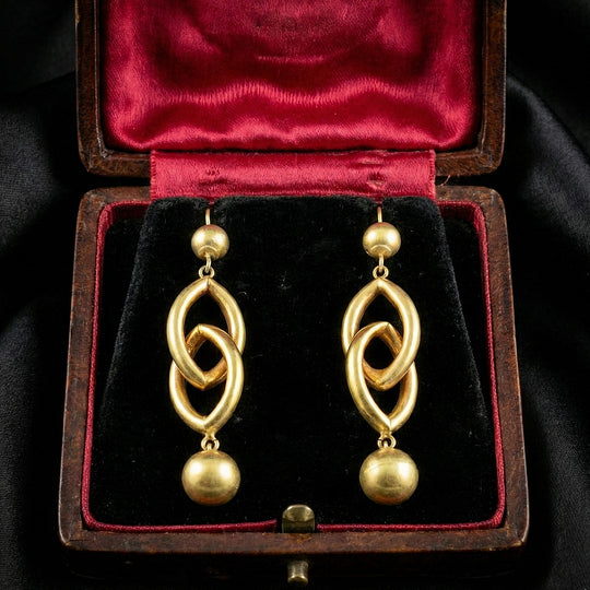 Antique Victorian Etruscan Drop Earrings 15ct Gold