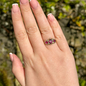 Antique Victorian Garnet Pearl Cluster Ring Dated 1867