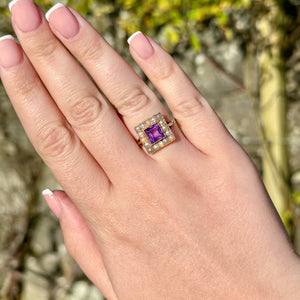 Antique Victorian Amethyst Pearl Cluster Ring 1.8ct Amethyst