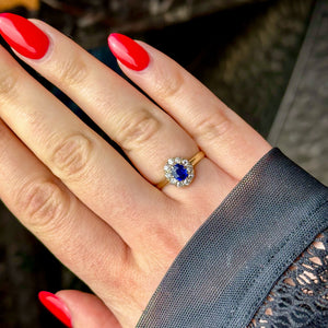 Antique Victorian Sapphire Diamond Cluster Ring 0.60ct Sapphire