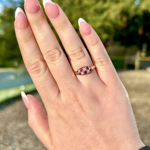 Antique Victorian Ruby Diamond Checkerboard Cluster Ring Dated 1888