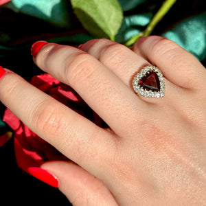 Vintage Garnet Diamond Heart Cluster Ring 3ct Garnet