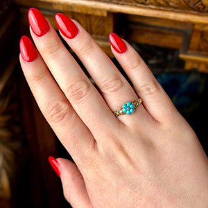 Antique Georgian Turquoise Forget Me Not Diamond Cluster Ring