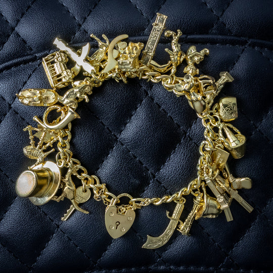 Vintage Charm Bracelet 31 Charms And Heart Padlock Dated 1963