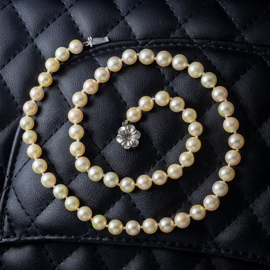 Vintage Pearl Princess Necklace Flower Clasp 19 Inch