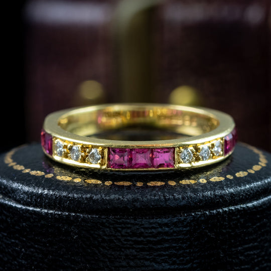 Vintage Ruby Diamond Half Eternity Ring Dated 1975