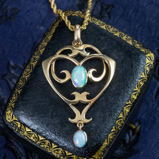 Antique Victorian Opal Pendant Necklace 18ct Gold 9ct Chain