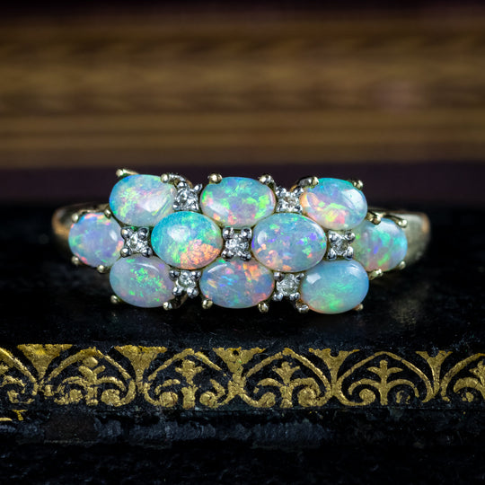 Vintage Opal Diamond Cluster Ring Dated 2000