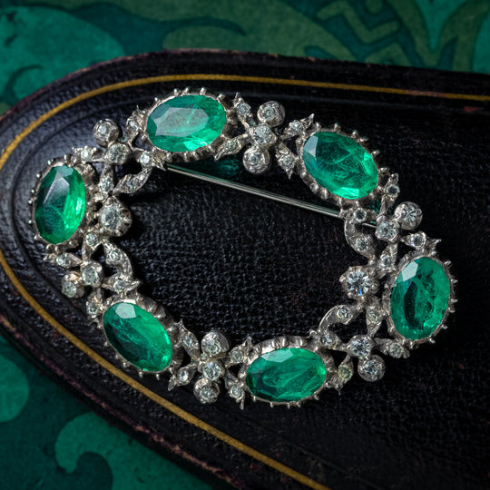 Antique Art Deco Paste Brooch Silver Lazarus Green Paste