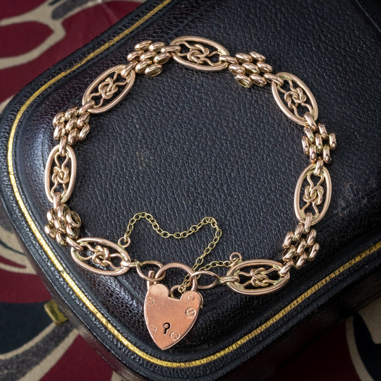 Antique Victorian Bracelet 9ct Gold With Heart Padlock