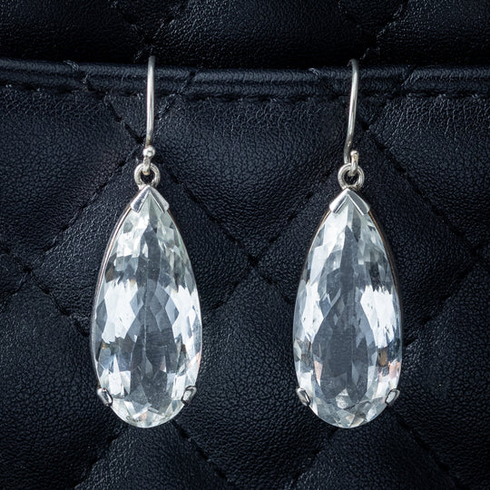 Antique Victorian Rock Crystal Drop Earrings Silver