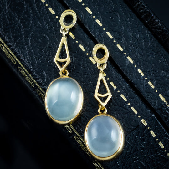 Art Deco Moonstone Drop Earrings 18ct Gold