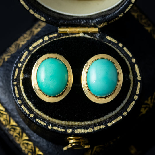 Vintage Turquoise Stud Earrings 18ct Gold