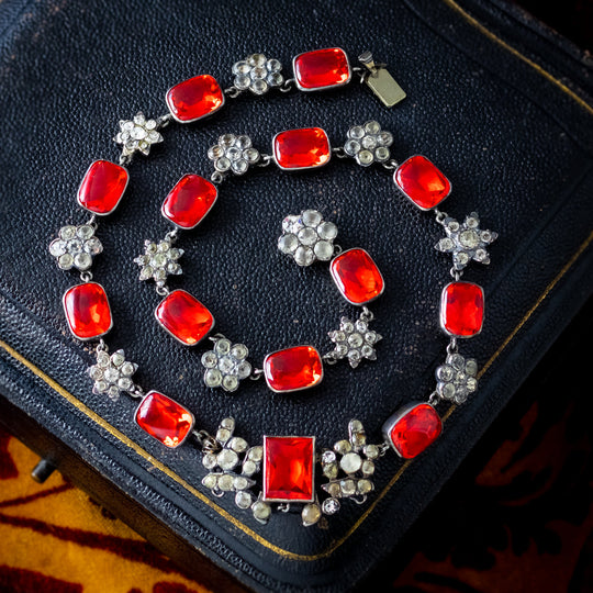 Antique Georgian Red Paste Collar Necklace Silver