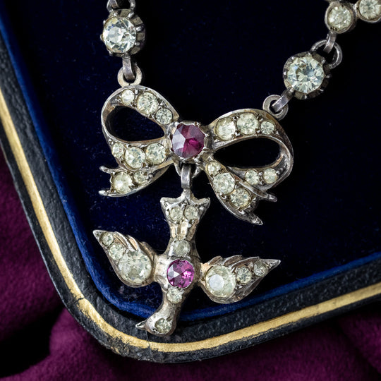 Antique Victorian Collar Necklace Silver Paste Saint-Esprit With Box