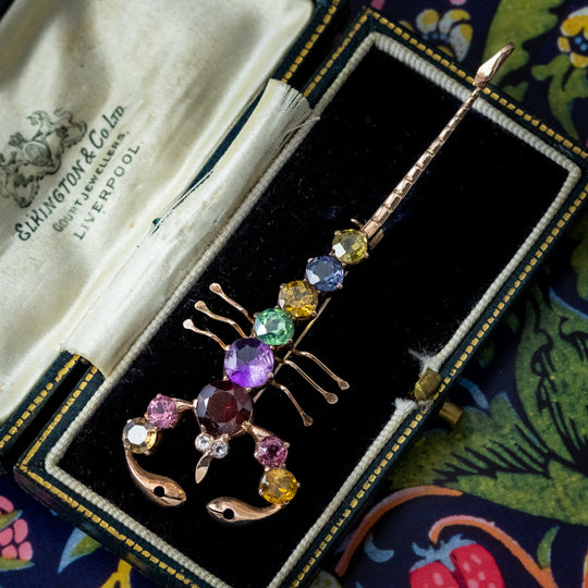 Antique Victorian Scorpion Brooch Harlequin Multi Gemstone