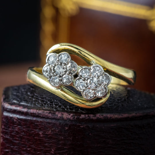 Vintage Diamond Flower Cluster Twist Ring Dated 1996