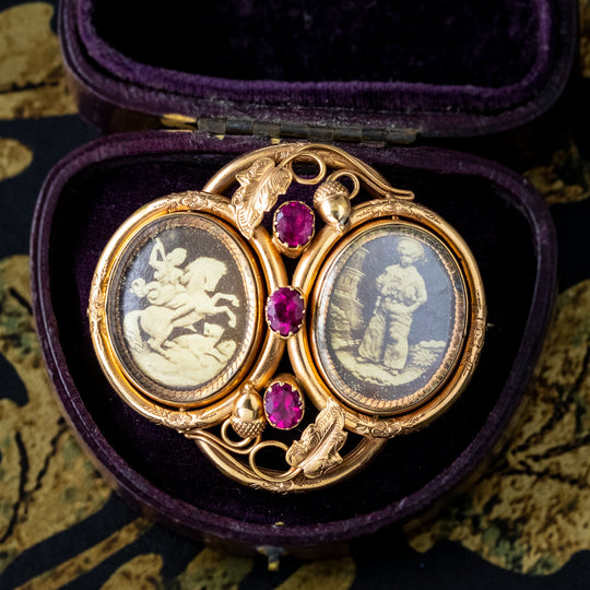 Antique Victorian Garnet Brooch With Two Swivel Lockets
