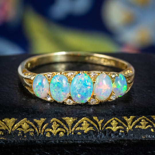 Antique Victorian Opal Diamond Ring 1ct Of Natural Opal