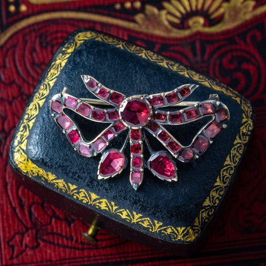 Antique Georgian Garnet Bow Brooch Silver