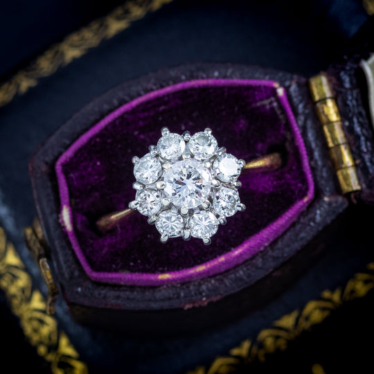 Vintage Diamond Daisy Cluster Ring 0.94ct Total