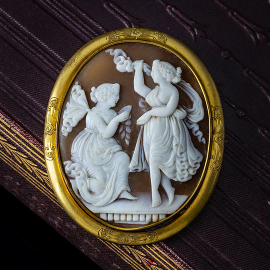 Antique Victorian Cameo Brooch Bullmouth Shell
