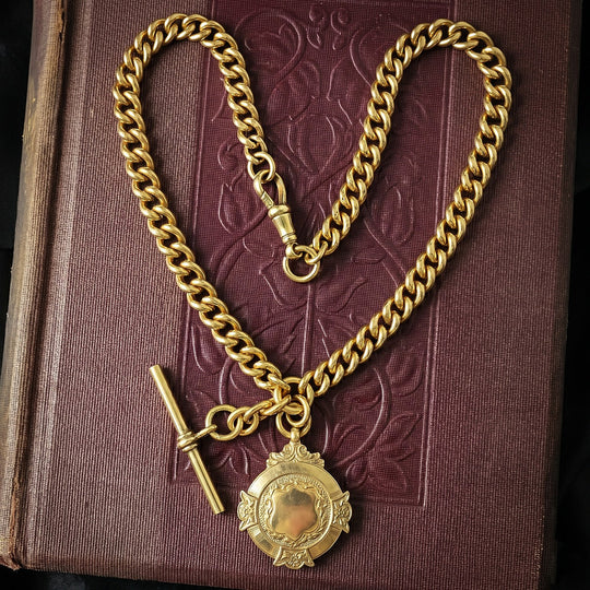 Antique Edwardian Albert Chain With Medallion 15 Inch Dated 1919