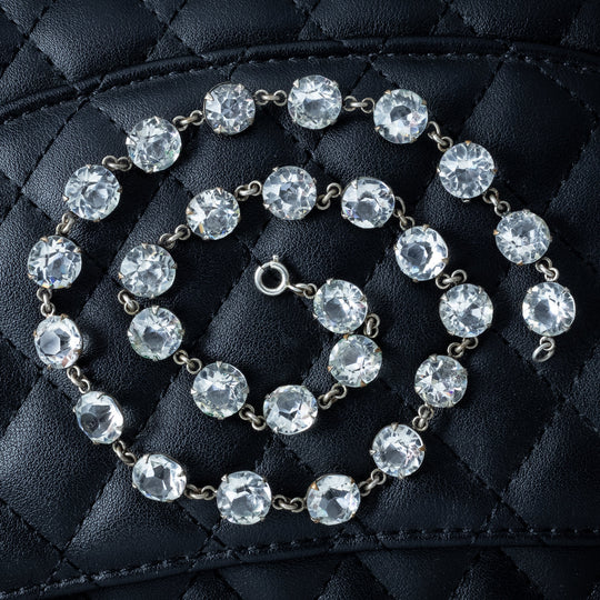 Antique Art Deco Paste Riviere Necklace Silver