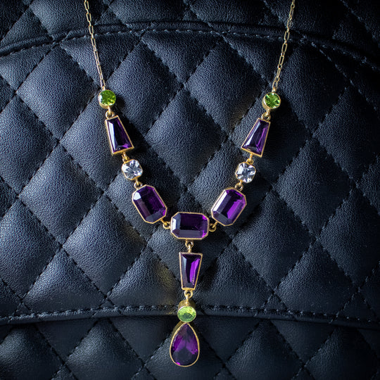 Antique Art Deco Suffragette Paste Lavaliere Necklace