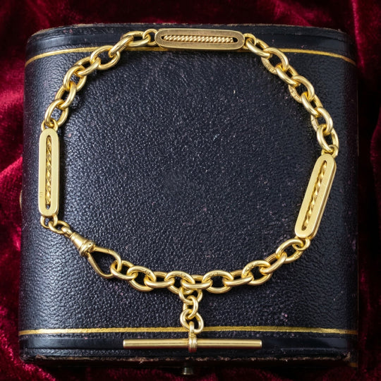 Antique Edwardian Albert Chain Bracelet Silver 18ct Gold Gilt
