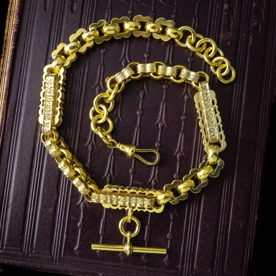 Antique Edwardian Albert Chain Necklace Silver 18ct Gold Gilt 15 Inch