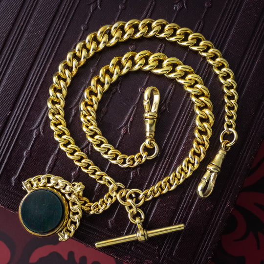 Antique Edwardian Albert Chain Silver 18ct Gold 15 Inch Dated 1919