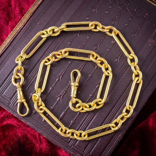 Antique Edwardian Albert Chain Sterling Silver 18ct Gold Gilt 17.4 Inch