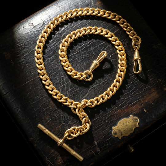 Antique Edwardian Albert Chain Sterling Silver 18ct Gold Gilt 14.8 Inch