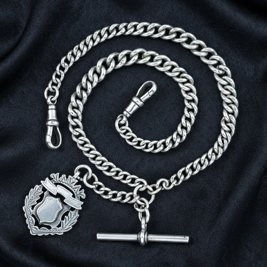 Antique Edwardian Albert Chain Sterling Silver 16 Inch Dated 1918