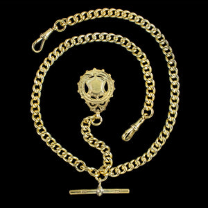 Antique Edwardian Albert Chain Silver 18ct Gold Gilt With Medallion