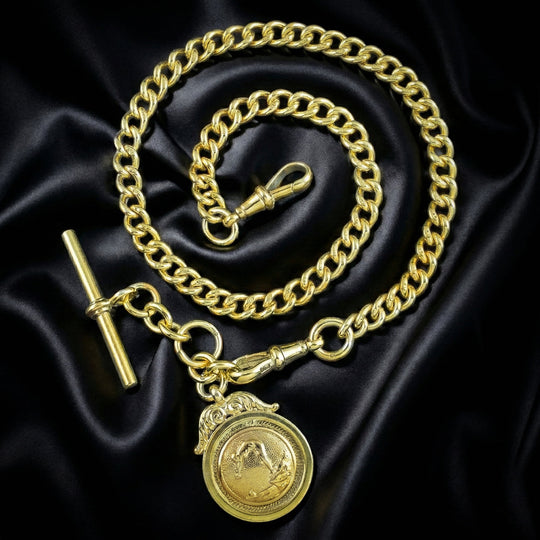 Antique Edwardian Albert Curb Chain Gold Gilt Sterling Silver 15.5 Inch