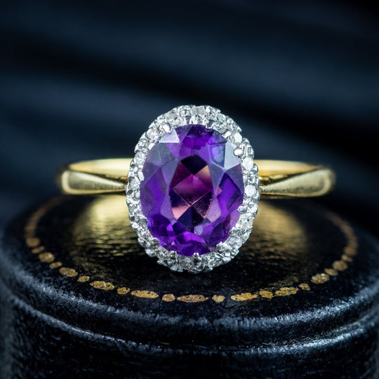 Antique Edwardian Amethyst Diamond Cluster Ring 1.6ct Amethyst