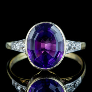 Antique Edwardian Amethyst Diamond Solitaire Ring 4ct Amethyst 