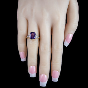 Antique Edwardian Amethyst Diamond Solitaire Ring 4ct Amethyst 