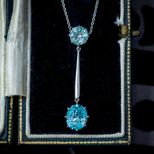Antique Edwardian Blue Zircon Pendulum Lavaliere Necklace 9ct Gold