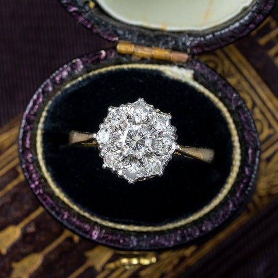 Antique Edwardian Diamond Cluster Ring 1ct Total