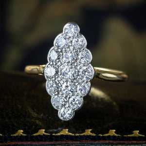 Antique Edwardian Diamond Navette Cluster Ring 1.06ct Total