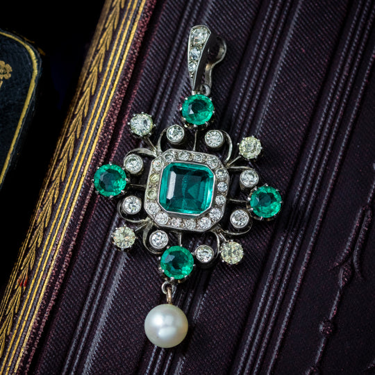 Antique Edwardian Green Paste Pearl Pendant