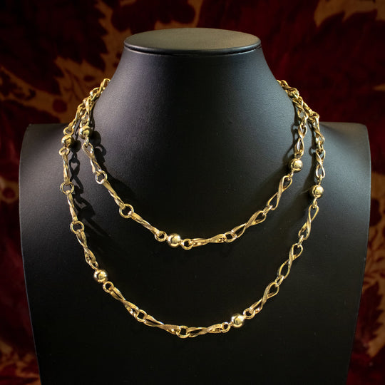 Antique Edwardian Long Eternity Link Chain Silver 18ct Gold Gilt